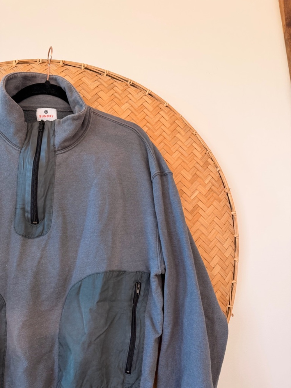 WOMEN'S SUNDRY MIXED MEDIA HALF ZIP POPOVER GREY SWEATSHIRT GORP-CORE PREPPY - Picture 8 of 12